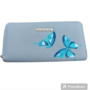 Rampage Gray Wallet with Embroidered Butterflies Gold Hardware NWOT